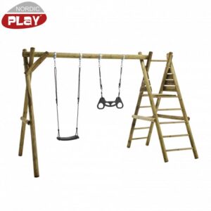 NORDIC PLAY Gyngestativ 240 cm med platform m/1 sort gynge og 1 sort trapez ekskl. rutsjebane - 805-627